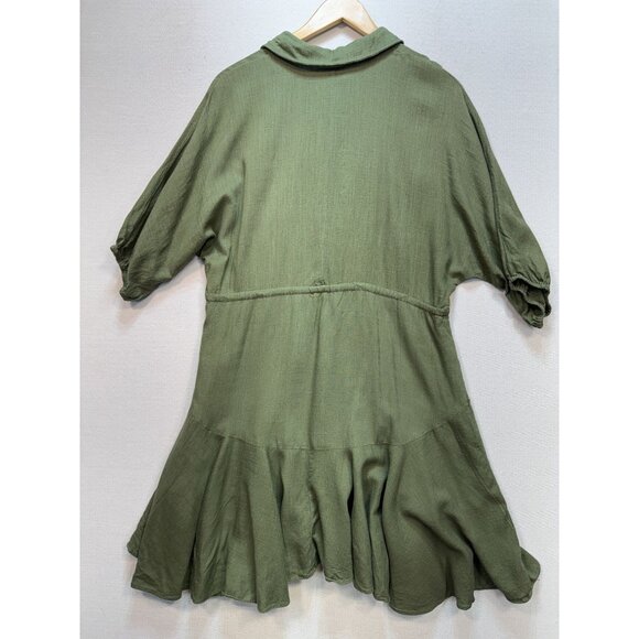 Grace + Karma Linen Blend Shirt Dress Womens Large Green Boho Tassel Tunic - Picture 9 of 11